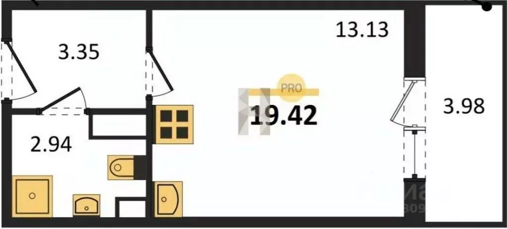 Студия Санкт-Петербург аллея Арцеуловская, 7к2 (23.4 м) - Фото 1