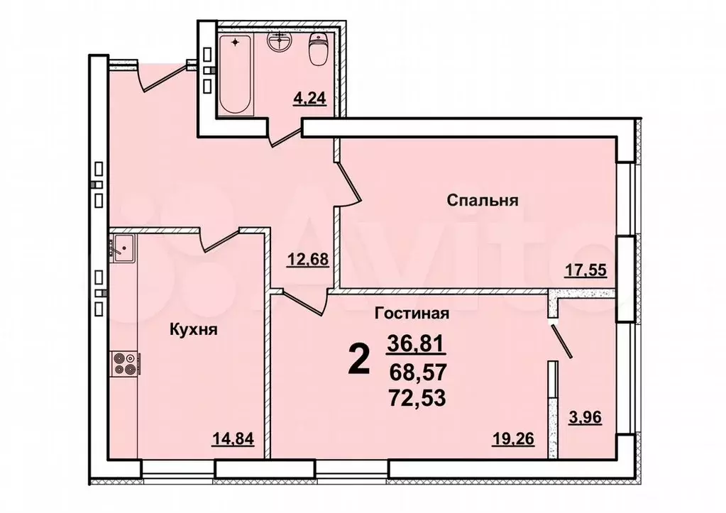 2-к. квартира, 72,5м, 6/10эт. - Фото 0