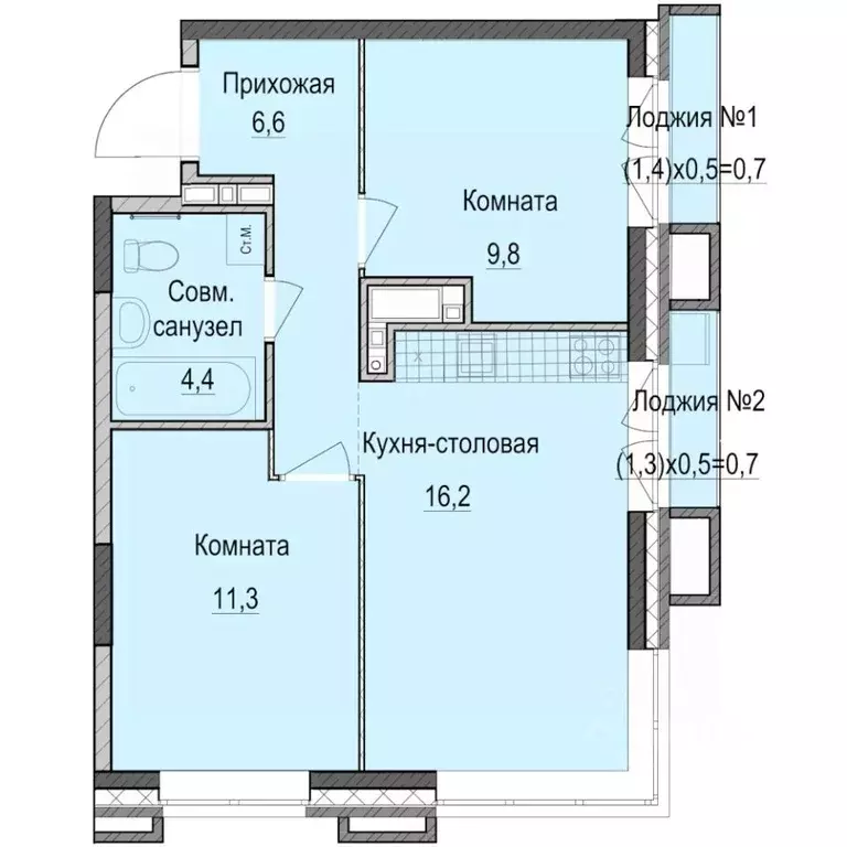 2-к кв. Татарстан, Казань Ферма-2 жилмассив,  (49.7 м) - Фото 1