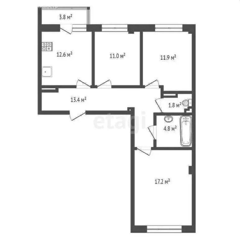 3-комнатная квартира: Севастополь, улица Токарева, 18Г (73.1 м) - Фото 0