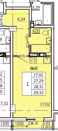 Студия Курская область, Курск Театральная ул., 18 (29.32 м) - Фото 1