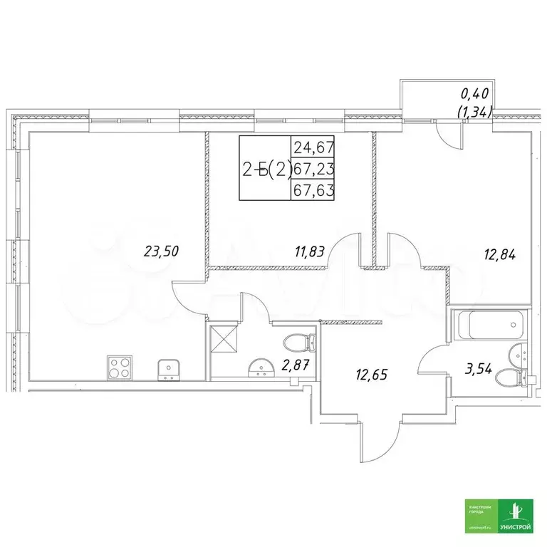 2-к. квартира, 67,6 м, 5/8 эт. - Фото 0