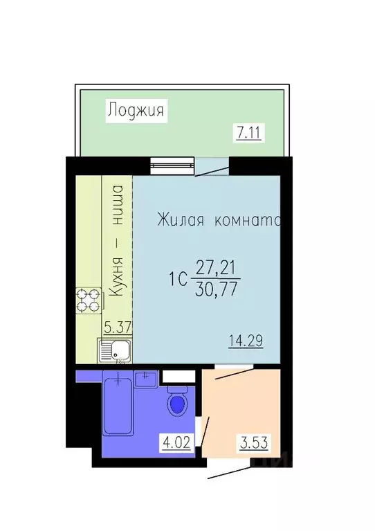 Студия Воронежская область, Воронеж Гвардейский пер., 21 (30.77 м) - Фото 1