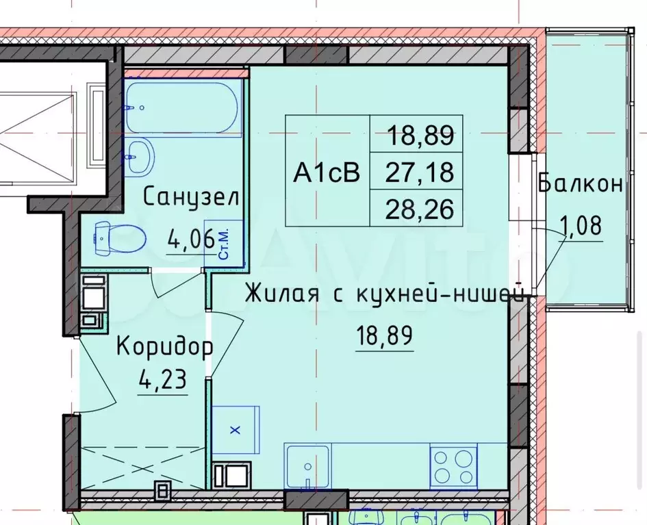 Квартира-студия, 28,3 м, 5/8 эт. - Фото 0