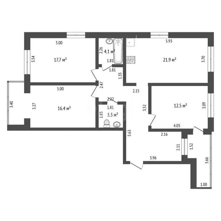 3-комнатная квартира: Тюмень, улица Мельникайте, 136к6 (95.3 м) - Фото 1