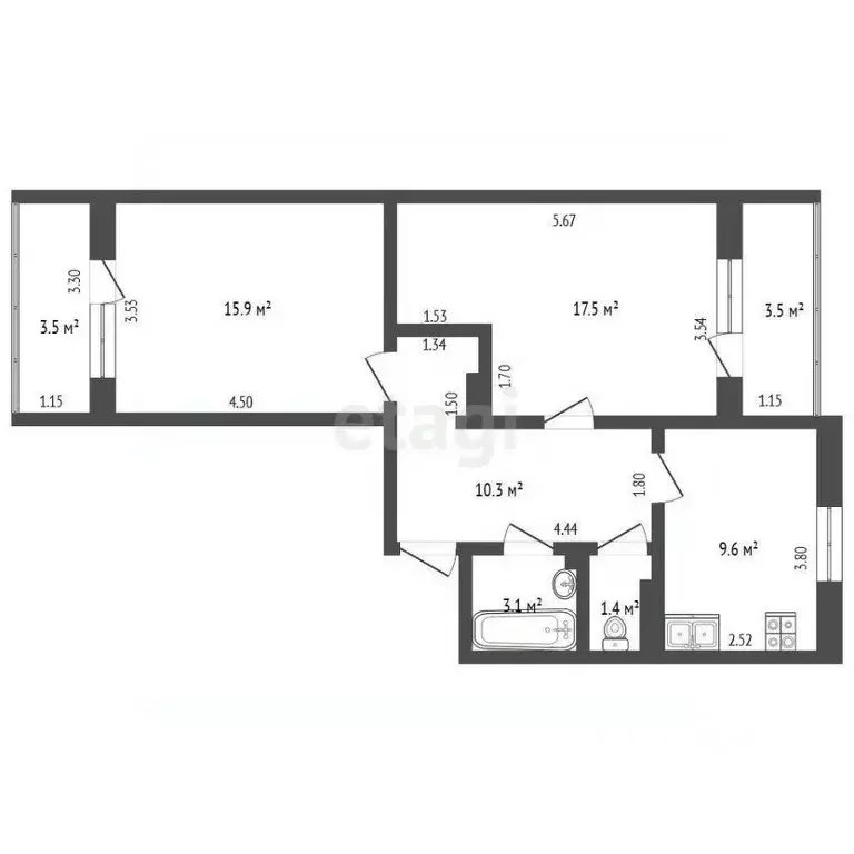 2-к кв. Ямало-Ненецкий АО, Новый Уренгой просп. Губкина, 21 (57.8 м) - Фото 1