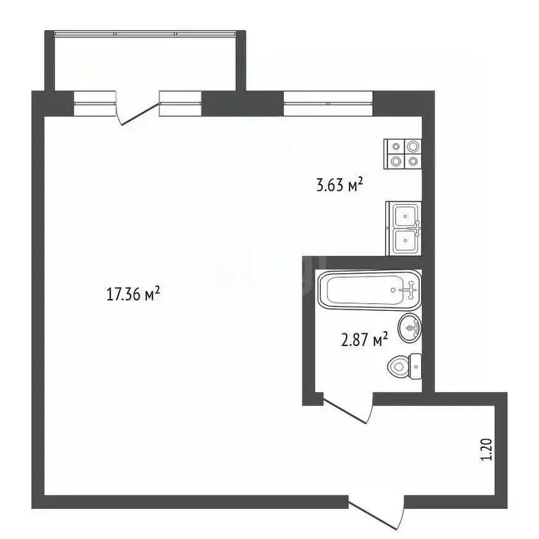 Студия Тюменская область, Тюмень ул. Республики, 171 (30.1 м) - Фото 2