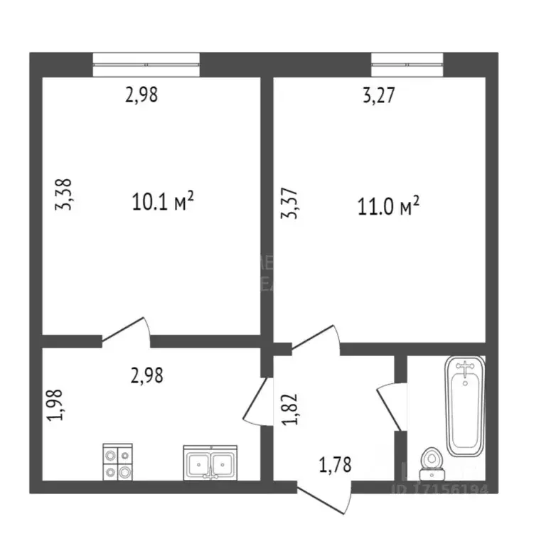 2-к кв. Тюменская область, Тюмень ул. Республики, 248 (33.1 м) - Фото 1