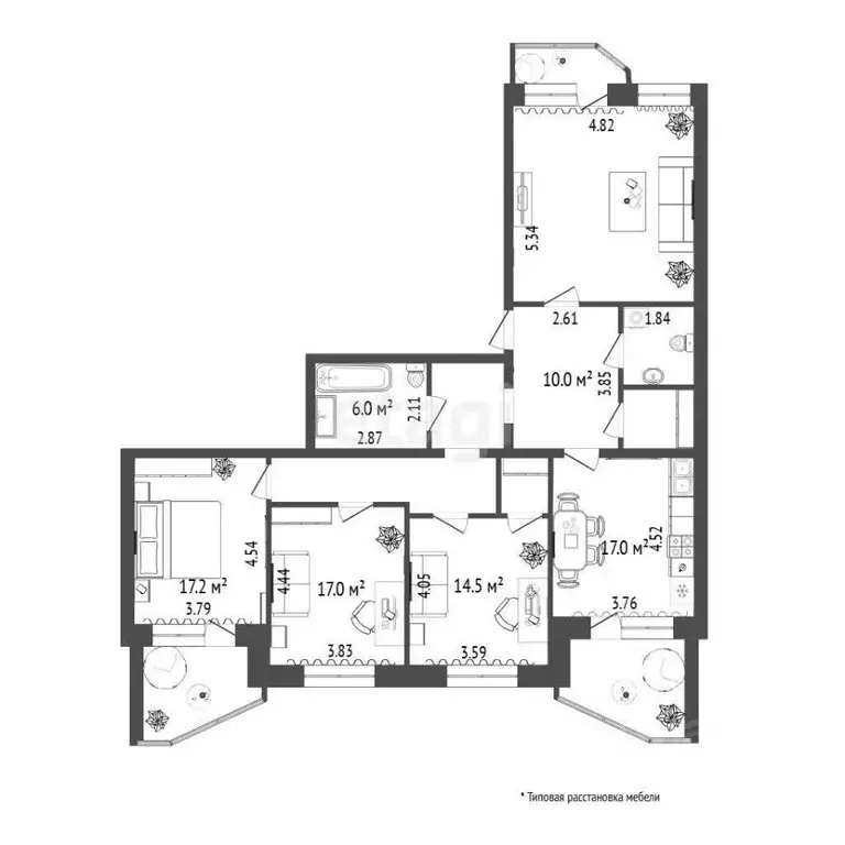 4-к кв. Тюменская область, Тюмень Миусская ул., 8 (129.1 м) - Фото 2