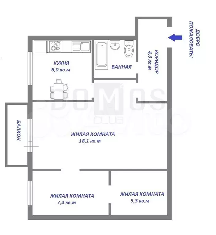 3-к. квартира, 44 м, 2/5 эт. - Фото 0