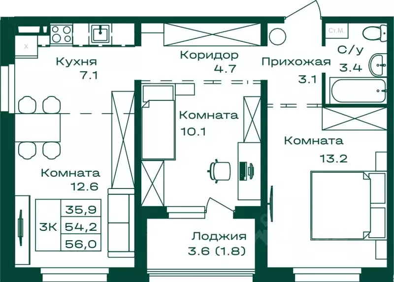 3-к кв. Алтай, Майминский район, с. Майма Алтайская ул., 2АК1 (56.0 м) - Фото 1