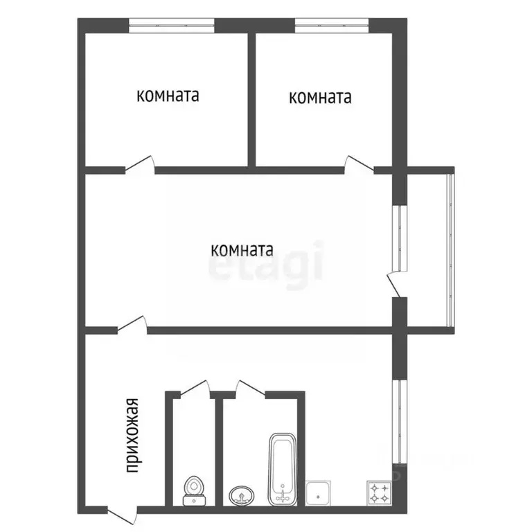 3-к кв. Красноярский край, Красноярск ул. 60 лет Октября, 40а (48.4 м) - Фото 2