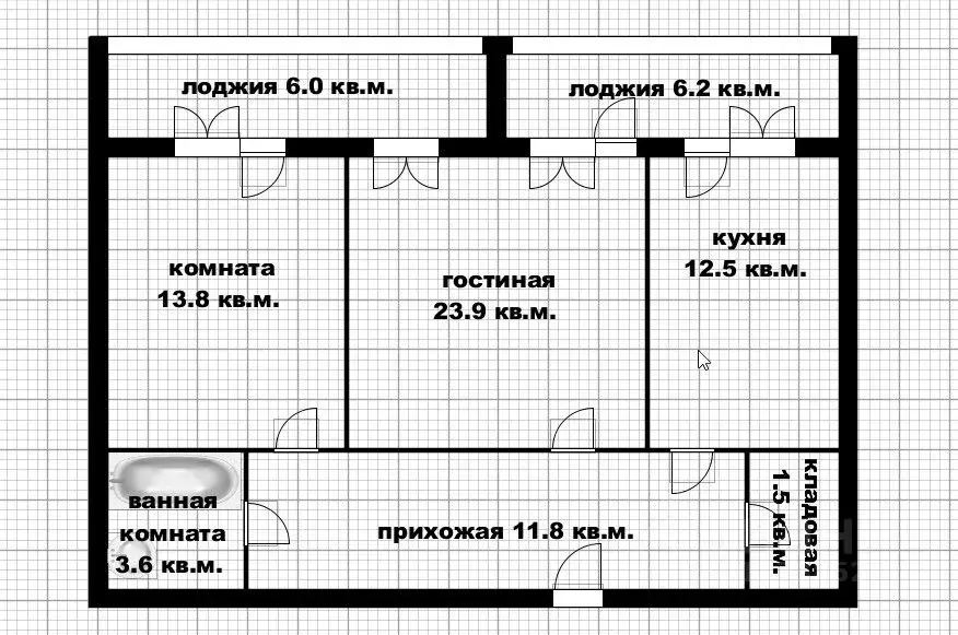 2-к кв. Башкортостан, Уфа Комсомольская ул., 159/1 (73.2 м) - Фото 2