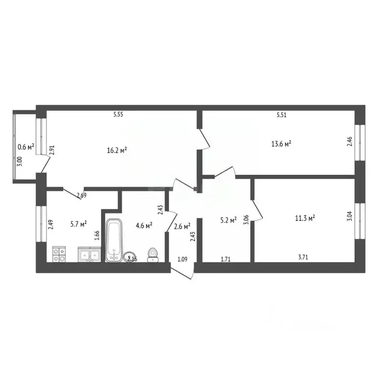 3-к кв. Татарстан, Лениногорск ул. Вахитова, 3 (59.7 м) - Фото 2