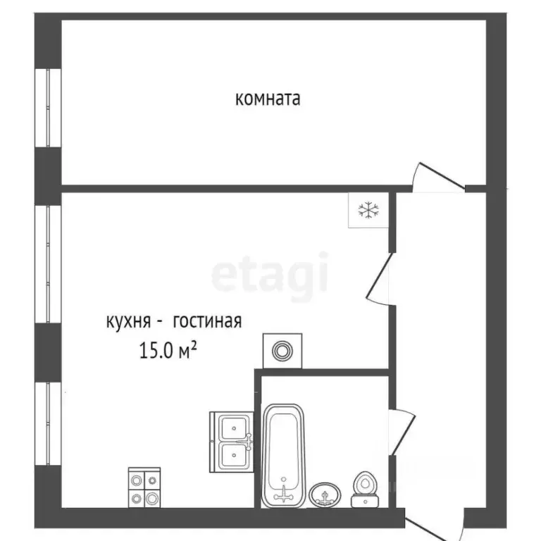 2-к кв. Тюменская область, Тюмень Ямская ул., 99 (41.3 м) - Фото 1