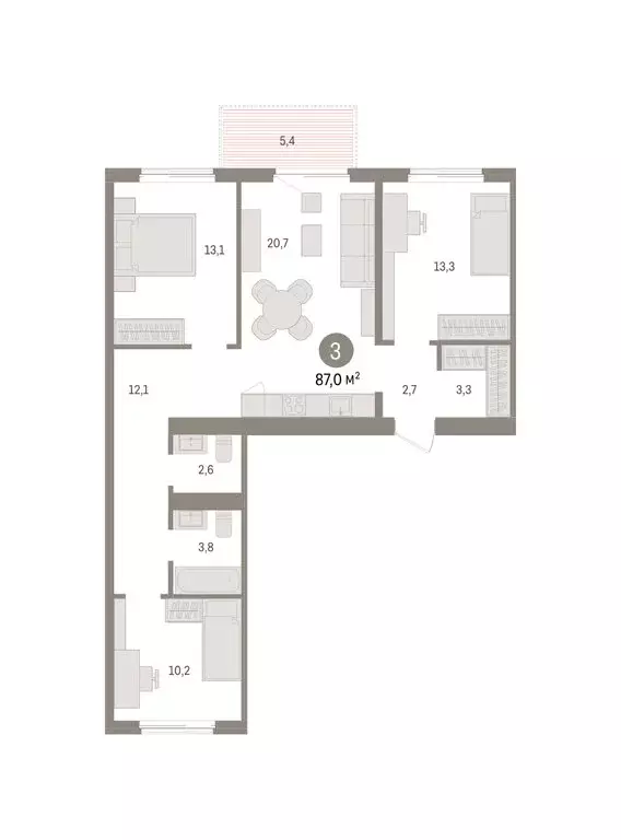 3-комнатная квартира: Новосибирский район, рабочий посёлок Краснообск, ... - Фото 2