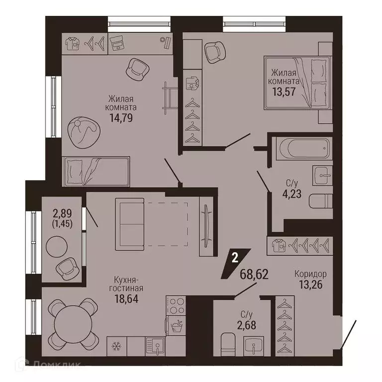 Продаётся 2-к квартира, 68.6 м - Фото 0