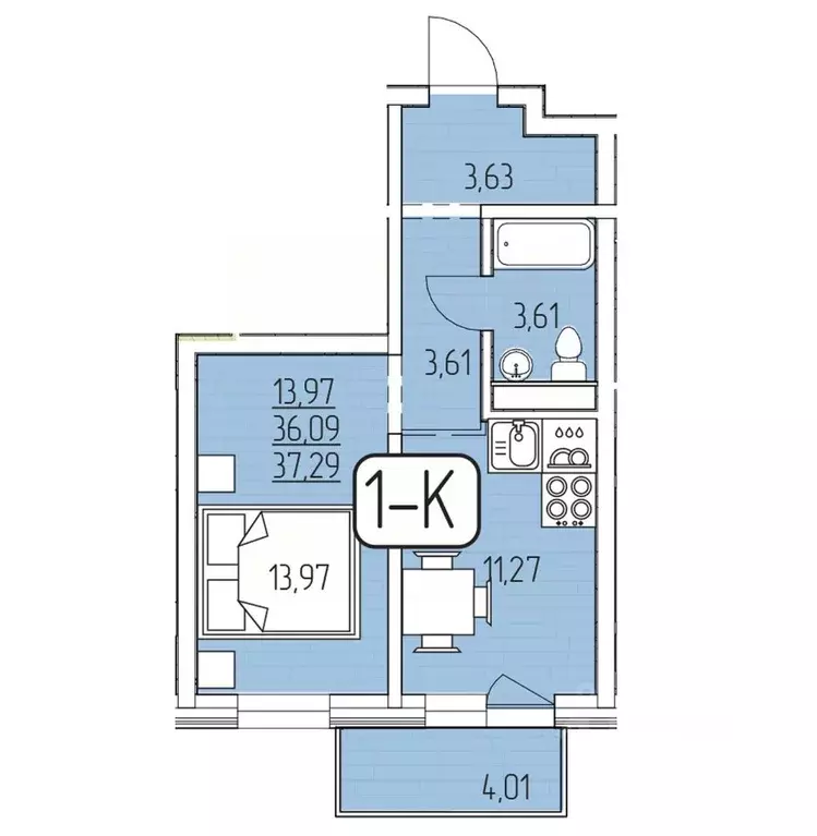 1-к кв. Бурятия, Улан-Удэ 105-й мкр,  (37.29 м) - Фото 1
