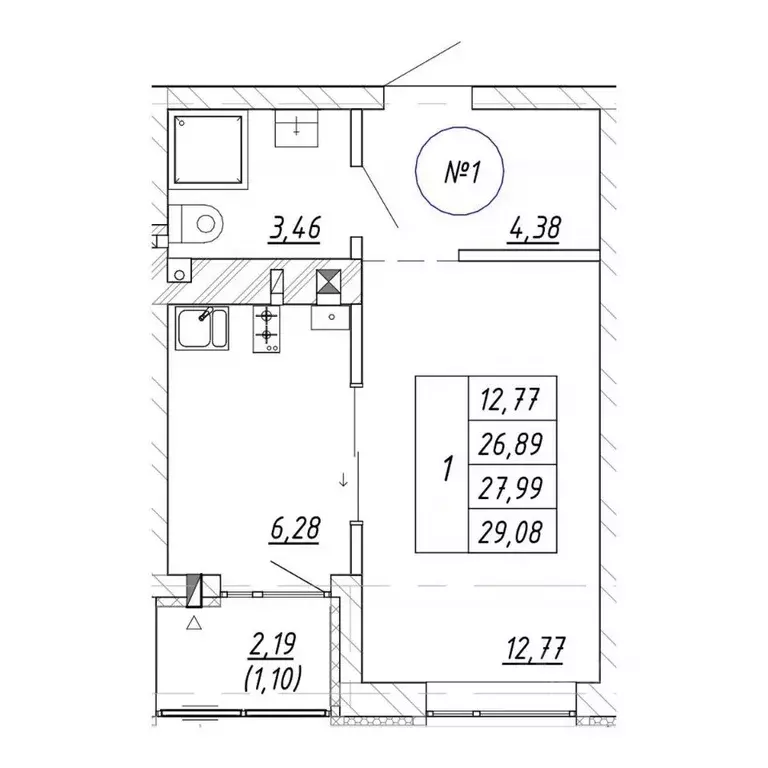 1-к кв. Калининградская область, Зеленоградск  (29.08 м) - Фото 1