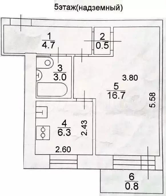 1-к. квартира, 32 м, 5/5 эт. - Фото 0