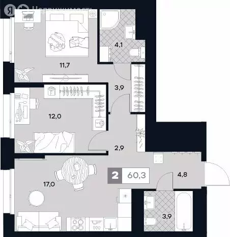 2-комнатная квартира: Москва, Лодочная улица, 27к2 (60.3 м) - Фото 0
