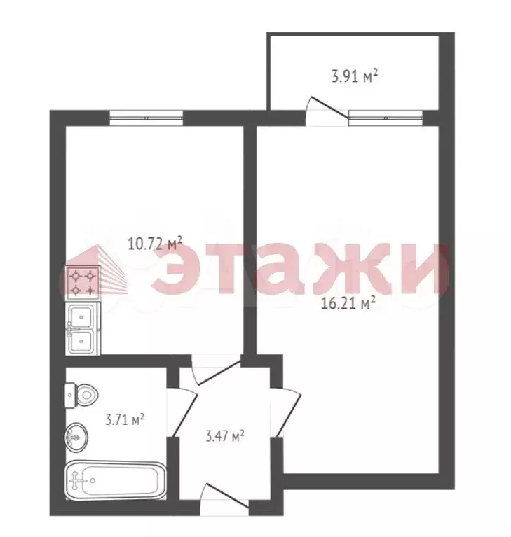 1-к. квартира, 34,1 м, 5/7 эт. - Фото 0