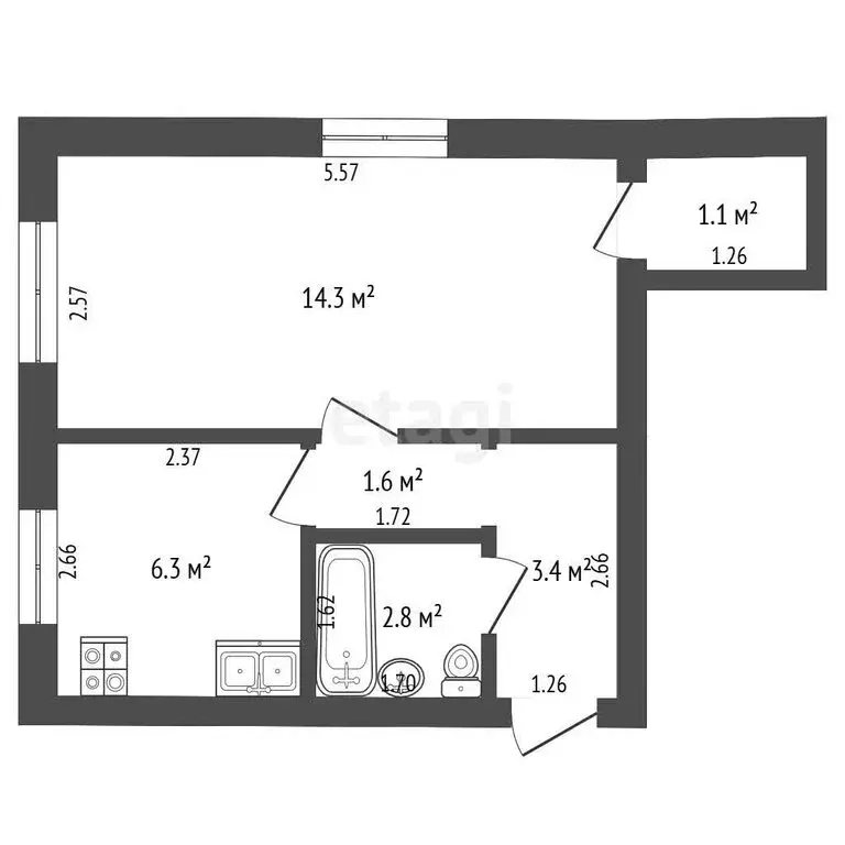1-комнатная квартира: посёлок Пятовский, улица Комарова, 3 (30 м) - Фото 1