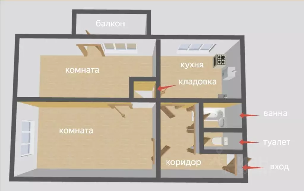 2-к кв. Крым, Симферополь ул. Киевская, 169 (40.0 м) - Фото 2