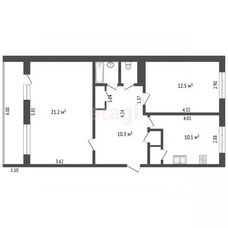 2-к кв. Татарстан, Тукаевский район, Яна-Булякское с/пос, д. Яна-Буляк ... - Фото 2