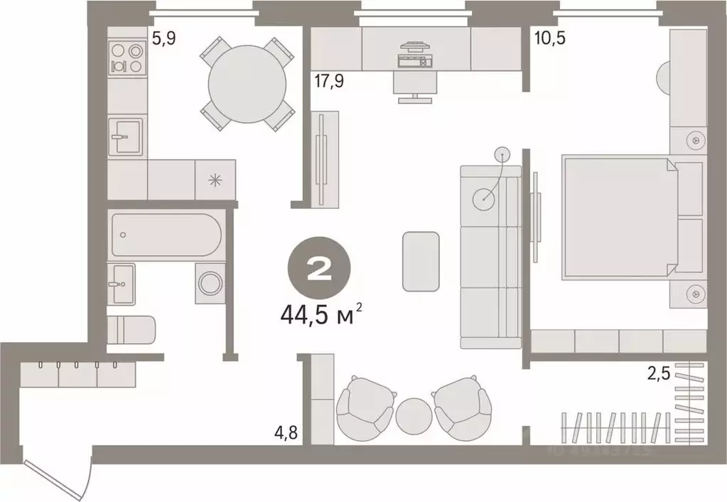 2-к кв. Свердловская область, Екатеринбург ул. Вали Котика, 13 (44.5 ... - Фото 2