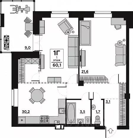 1-к кв. Волгоградская область, Волгоград ул. 64-й Армии, 46 (61.0 м) - Фото 2