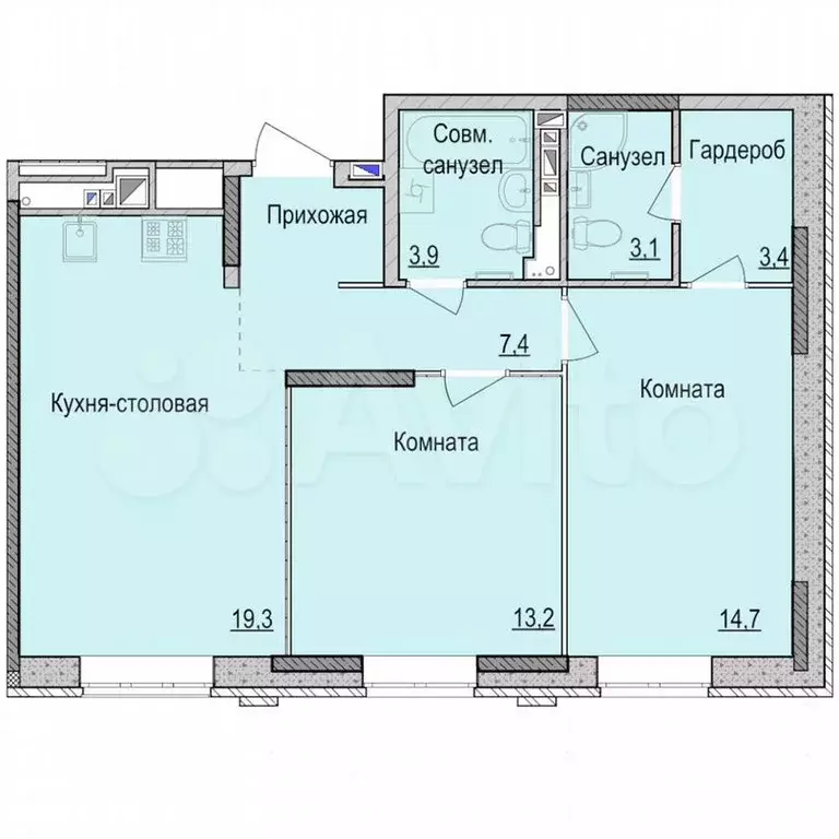 2-к. квартира, 65м, 4/17эт. - Фото 0