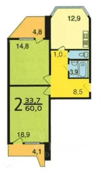 Квартира, 2 комнаты, 60.2 м - Фото 0