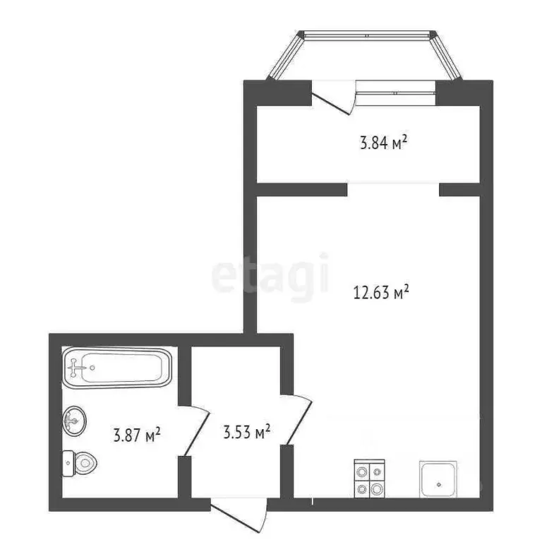 Студия Тюменская область, Тюмень ул. Фармана Салманова, 3 (19.9 м) - Фото 2