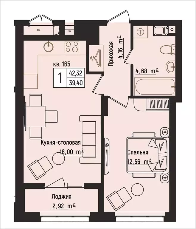 1-комнатная квартира: Нижний Новгород, Литературная улица, 5 (42.32 м) - Фото 1