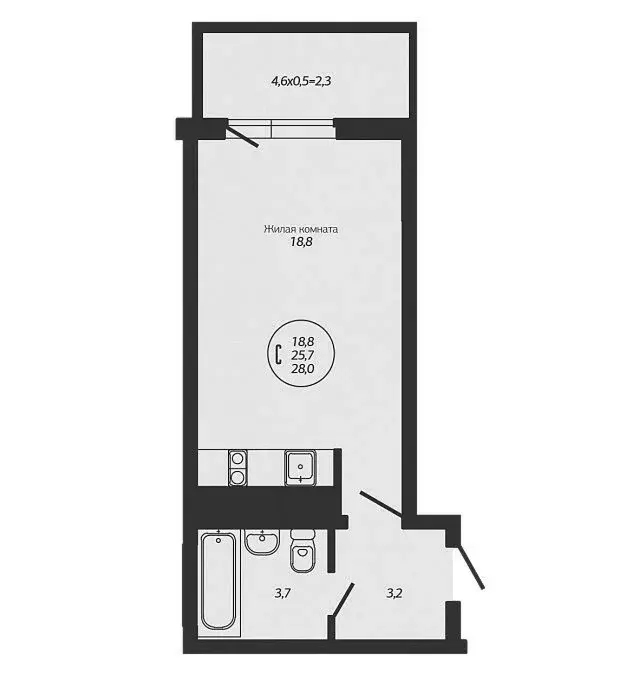 Квартира-студия: Краснодар, улица Автолюбителей, 1/7к5 (29 м) - Фото 1