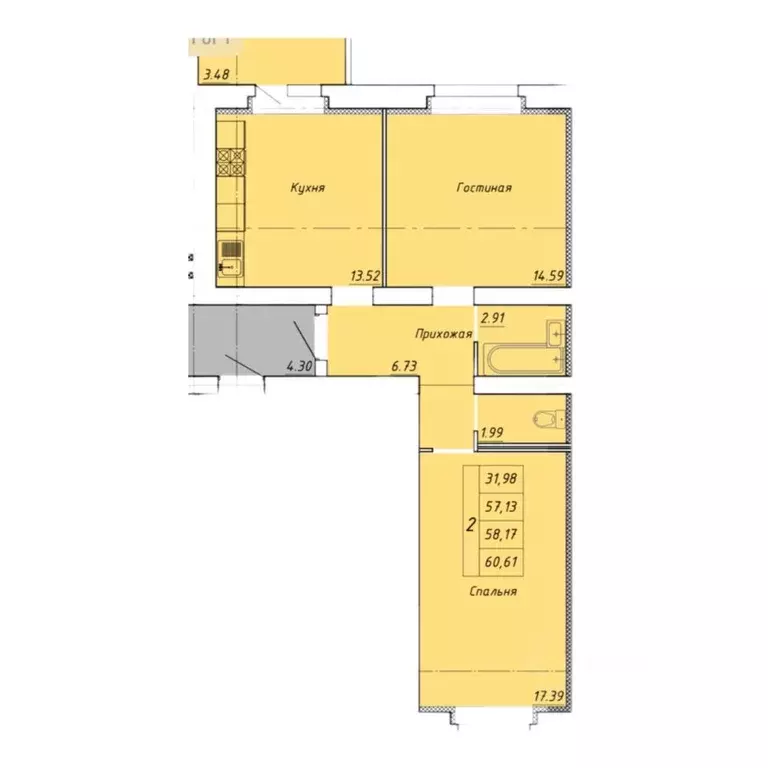 2-к кв. Тамбовская область, Тамбов ул. Гастелло, 109Б (60.61 м) - Фото 0