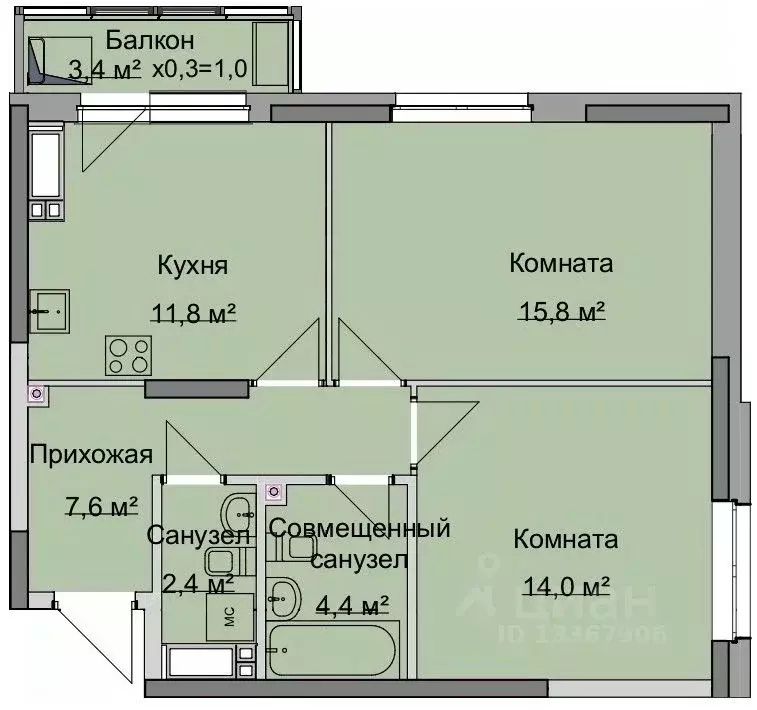 2-к кв. Удмуртия, Ижевск Удмуртская ул, 282а (57.0 м) - Фото 0