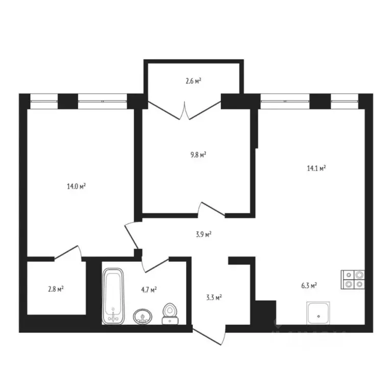 2-к кв. Тюменская область, Тюмень ул. Газовиков, 38к2 (61.46 м) - Фото 1