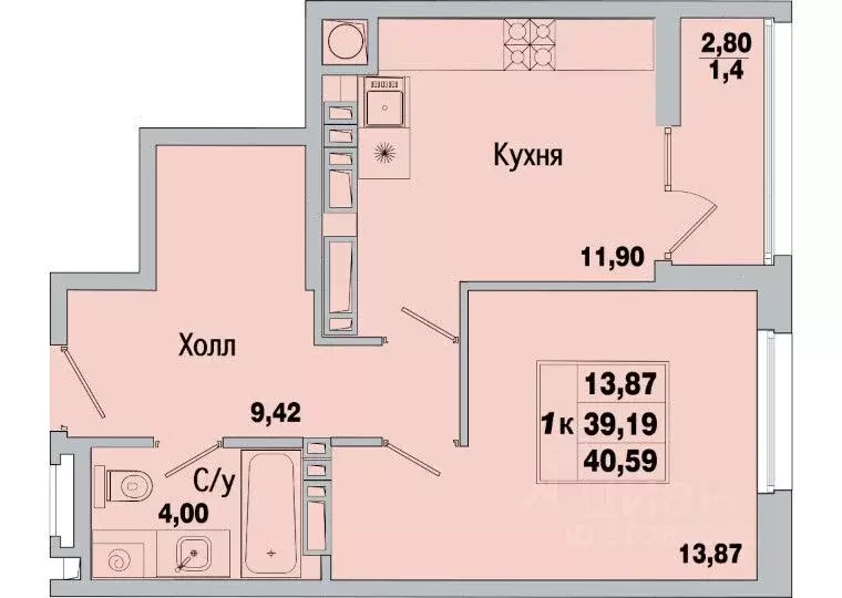 1-к кв. Ростовская область, Батайск ул. Ушинского, 31к3 (38.6 м) - Фото 1