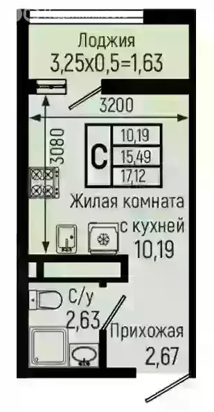 Квартира-студия: село Небуг, Спортивная улица (17.12 м) - Фото 1