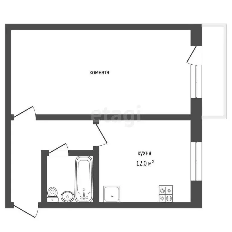 1-комнатная квартира: село Гарашкинское, улица Ильича, 11 (32.5 м) - Фото 1