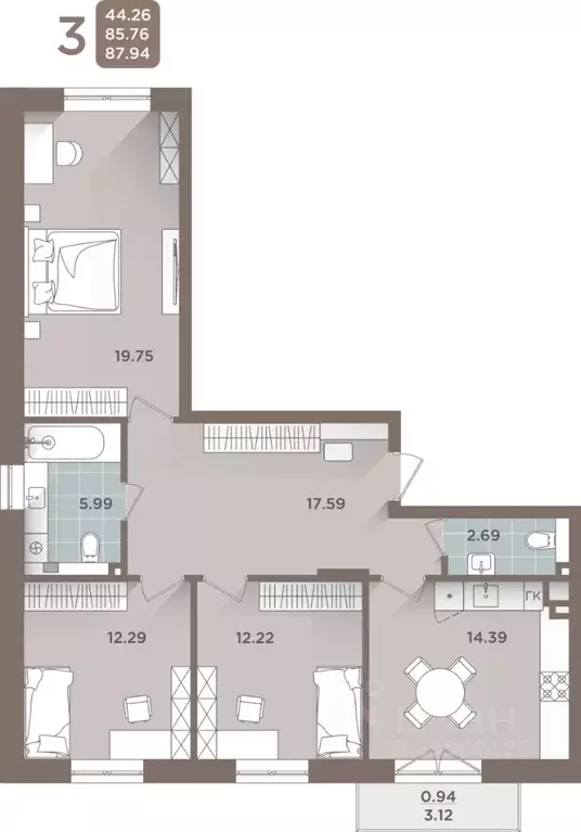 3-к кв. Калининградская область, Калининград Томская ул., 21 (85.76 м) - Фото 0