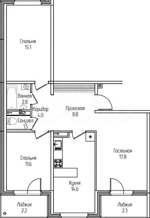 3-к. квартира, 80,7 м, 3/4 эт. - Фото 1