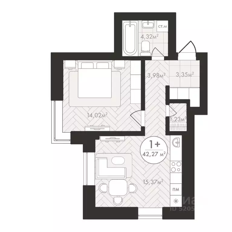 1-к кв. Башкортостан, Уфа Южный-2 мкр,  (42.27 м) - Фото 1