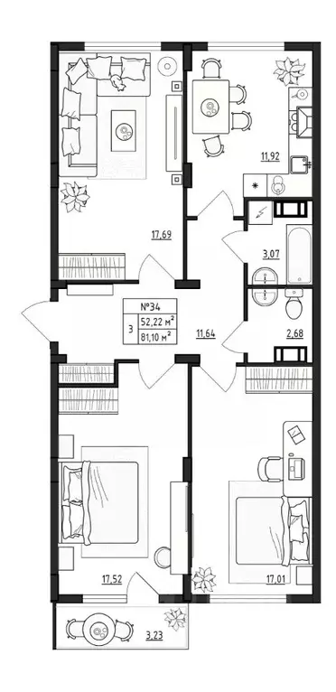 3-к кв. Ленинградская область, Гатчинский муниципальный округ, д. ... - Фото 1