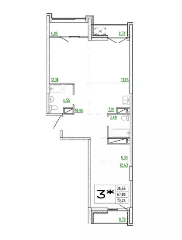 3-к кв. Приморский край, Владивосток Архитектор жилой комплекс (73.24 ... - Фото 1