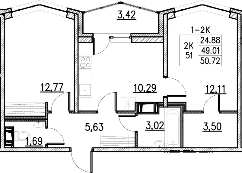 Продаётся 2-к квартира, 50.72 м - Фото 0