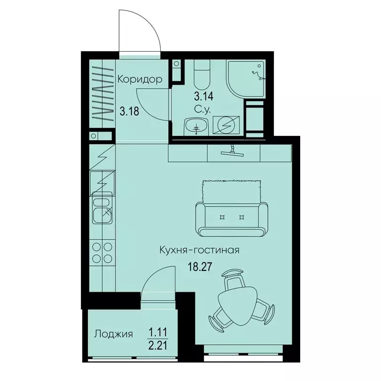 квартира-студия, 25.7 м - Фото 0