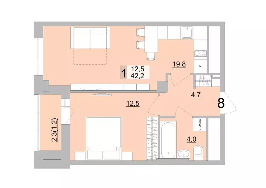 1-комнатная квартира: Екатеринбург, Черкасская улица, 5к3 (42.2 м) - Фото 0